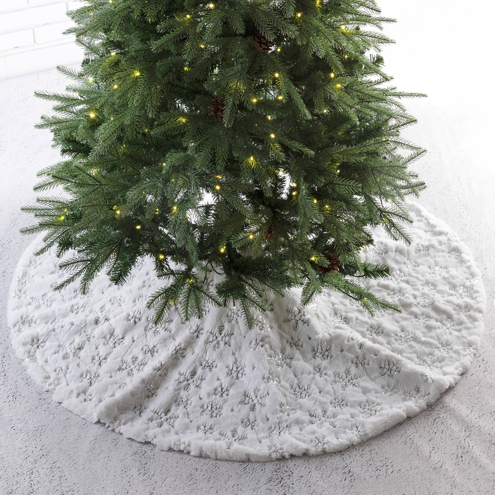 Glitzhome® 48" White Plush with Snowflake Christmas Tree Skirt